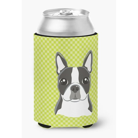 

Checkerboard Lime Green Boston Terrier Can or Bottle Hugger