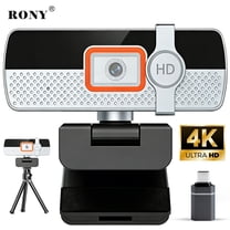 RONY PC Webcam with Built-in Microphone and Rotatable Tripod, 4K Video and Wide Angle Camera, Privacy Cover, Adatper, for Desktop PC or Laptop Computer