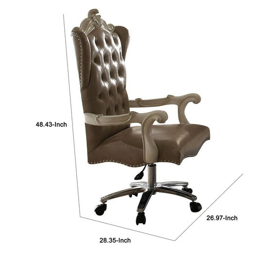 Benjara Leather Upholstered Executive Chair With Lift in Brown and Bone White Finish