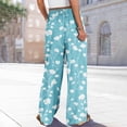 thumbnail image 7 of Women's 2026 Boho Print Wide Leg Pants Elastic Waist Flowy Beach Palazzo Lounge Trousers Sky Blue S, 7 of 7