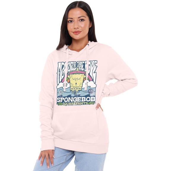 SpongeBob SquarePants Absorb The Love Poster Women's Pullover Hoodie, Pale Pink, Medium