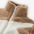 thumbnail image 4 of Cuzibr Girls Jacket Raglan Sleeve Patchwork Fuzzy Thermal Thick Lined Stand Collar Zipper Up Jackets Cozy Soft Warm Winter Outwear,Coffee,2-3 Years, 4 of 7