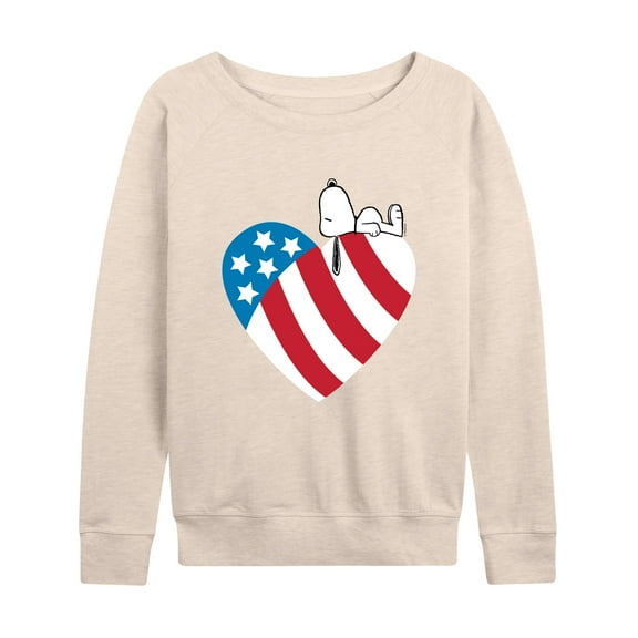 Peanuts - Snoopy On Flag Heart - Women's Lightweight French Terry Long Sleeve Shirt