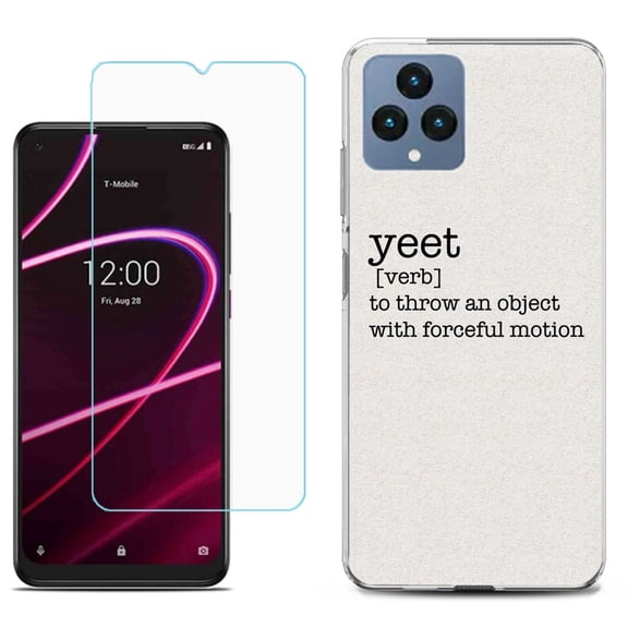 Slim-Fit Gel TPU Fashion Phone Case for T-Mobile Revvl 6 5G, with Tempered Glass Screen Protector, by OneToughShield ® - Dictionary/Yeet