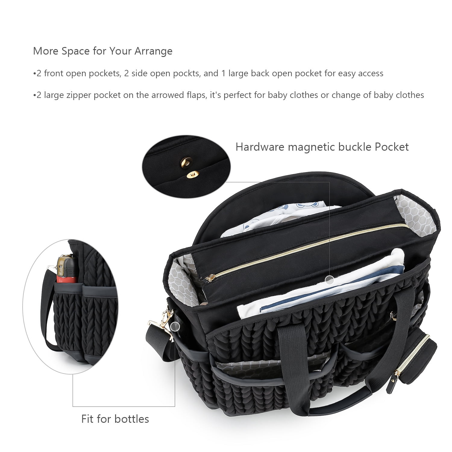 Sunyuer Diaper Bag Tote for Daily Use, Quilted Mommy Bag Function Maternity Bag Diaper Changing Messenger with Shoulder Strap Wet Pocket