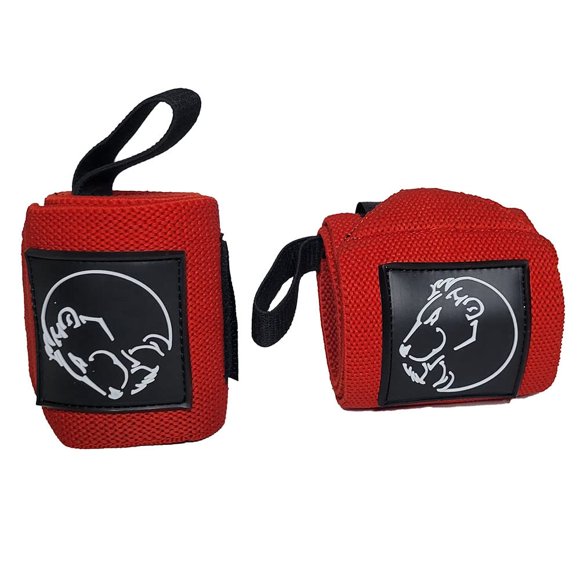 Basic Muscle Gains Premium Wrist Wraps (Heavy Duty) for Weightlifting, BMG Premium 18” Wrist Wraps (pair) with Thumb Loop, Sturdy and Comfortable (18", Red)