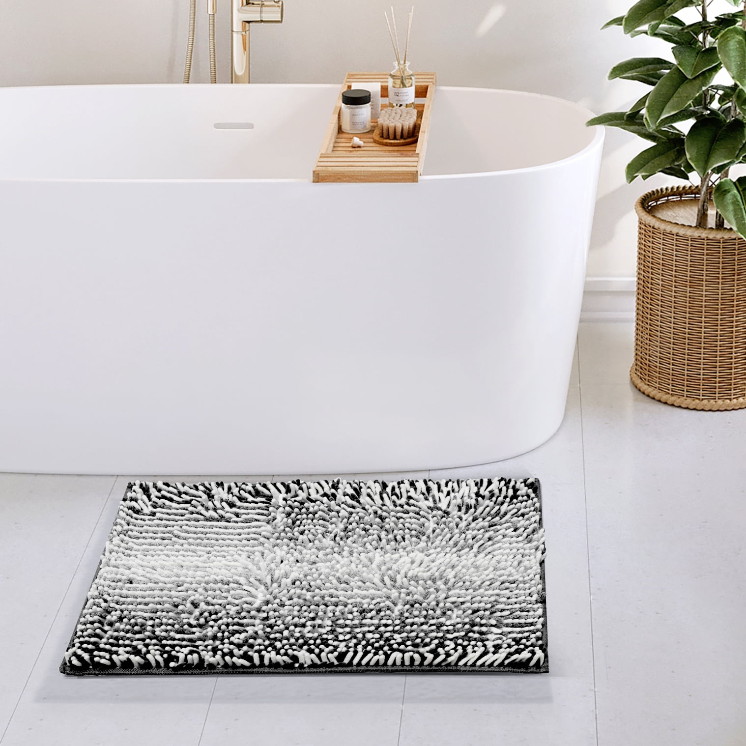 Lammaloe Chenille Bathroom Rugs Non Slip Bath Mat, 24×36 Ultra Absorbent, Bath Mats for Bathroom, Silver