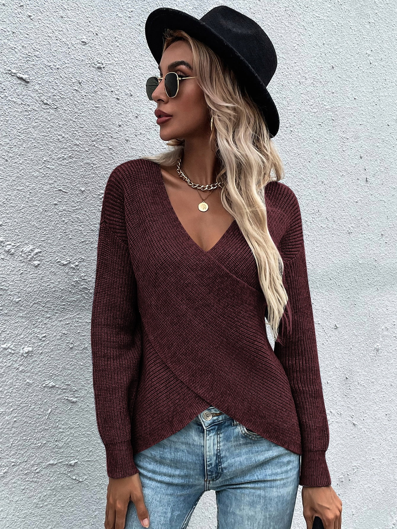 Women's Solid Criss Cross Sweater 