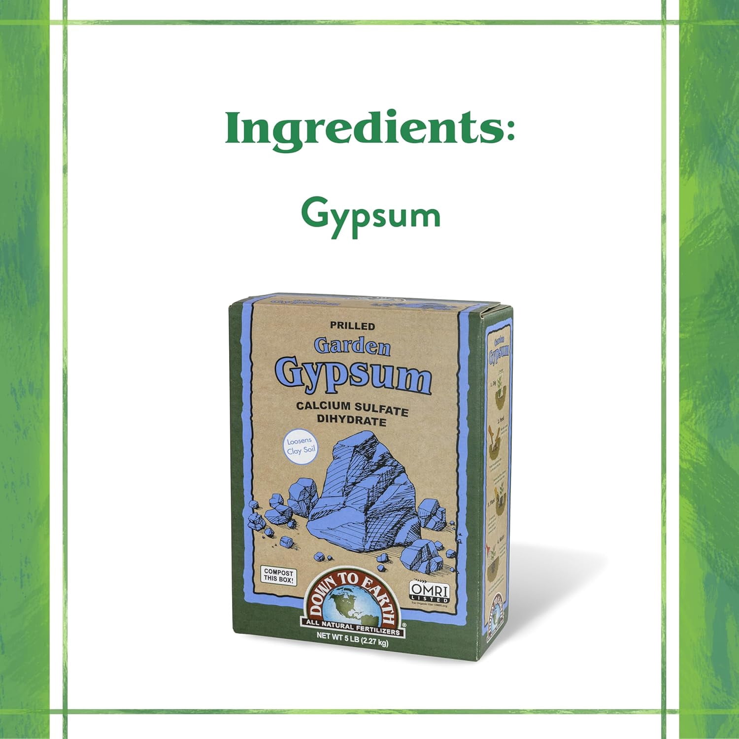 Organic Prilled Garden Gypsum - Calcium Sulfate Loosens Clay Soil Greens Grade Mini Granules, 5 lb