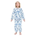 thumbnail image 2 of Fluffy Pajamas Set Fuzzy Winter Warm Pj Sets Pullover Tops and Long Pants Blue Watercolor Floral Leaves Small, 2 of 8