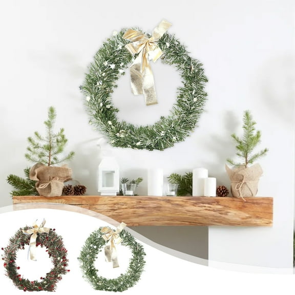 Euahivb Holiday Wreaths Christm Artificial Pine Wreaths with Fabric Bow and Star Ornaments Wreaths for Front Door Served Decorative Wreaths for Indoor Outdoor Wall Hanging