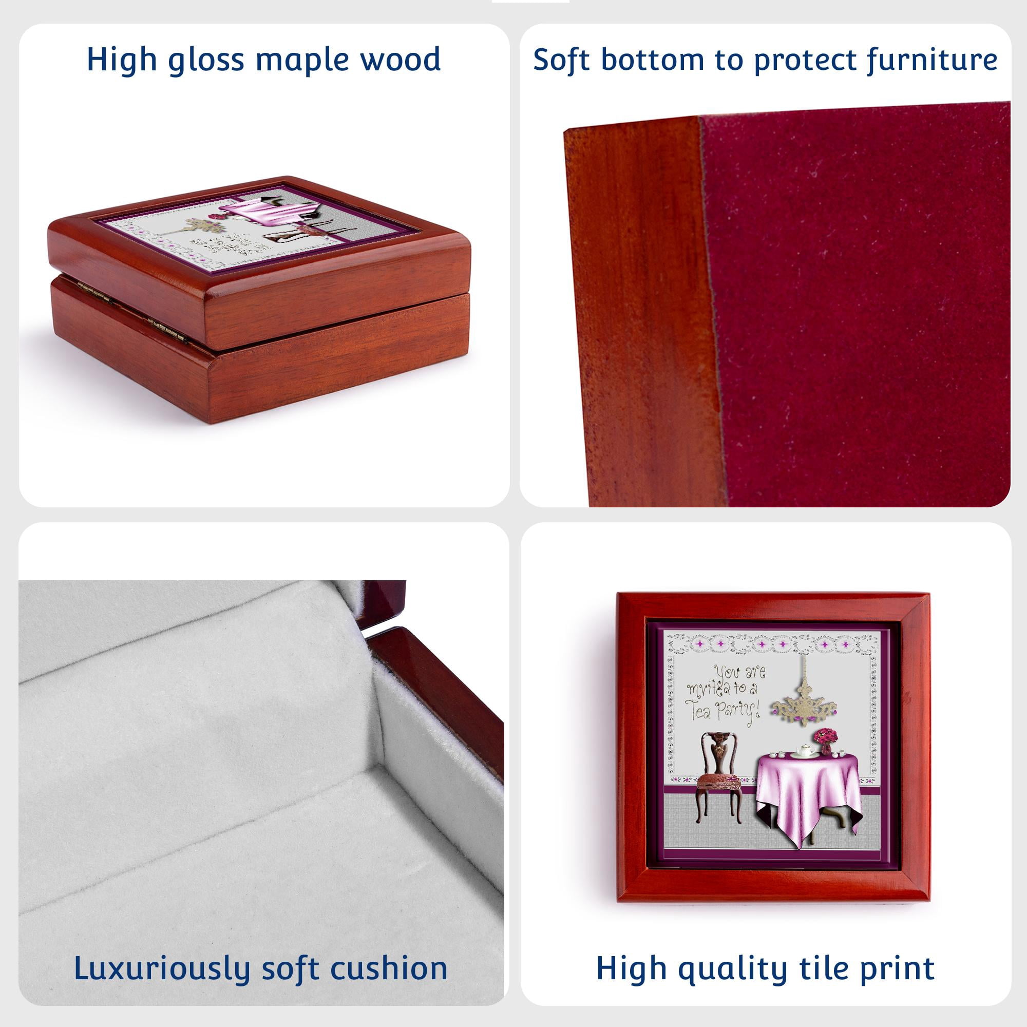 3dRose, Tea Party Invitation Tea Party Room Pink, Jewelry Box 5.5x5.5 inch with 4 inch tile