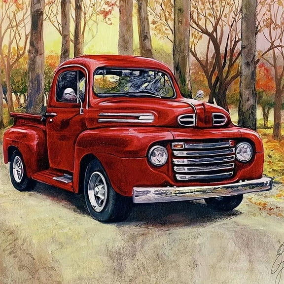 5D DIY Diamond Art Kits for Adults Beginners,Red Pickup Truck Diamond Dots Gem Art,Home Wall Decor 11.8x11.8inches.