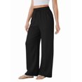 thumbnail image 3 of Women'S High Waist Drawstring Wide Leg Linen Blend Casual Pants with Pockets Black XXL, 3 of 8