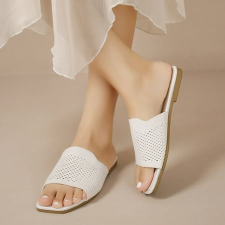 

SUODUI Women s Slippers Fashion Spring Summer Women Slippers Flat Bottom Lightweight Open Toe Mesh Breathable And Comfortable Solid Color White 9