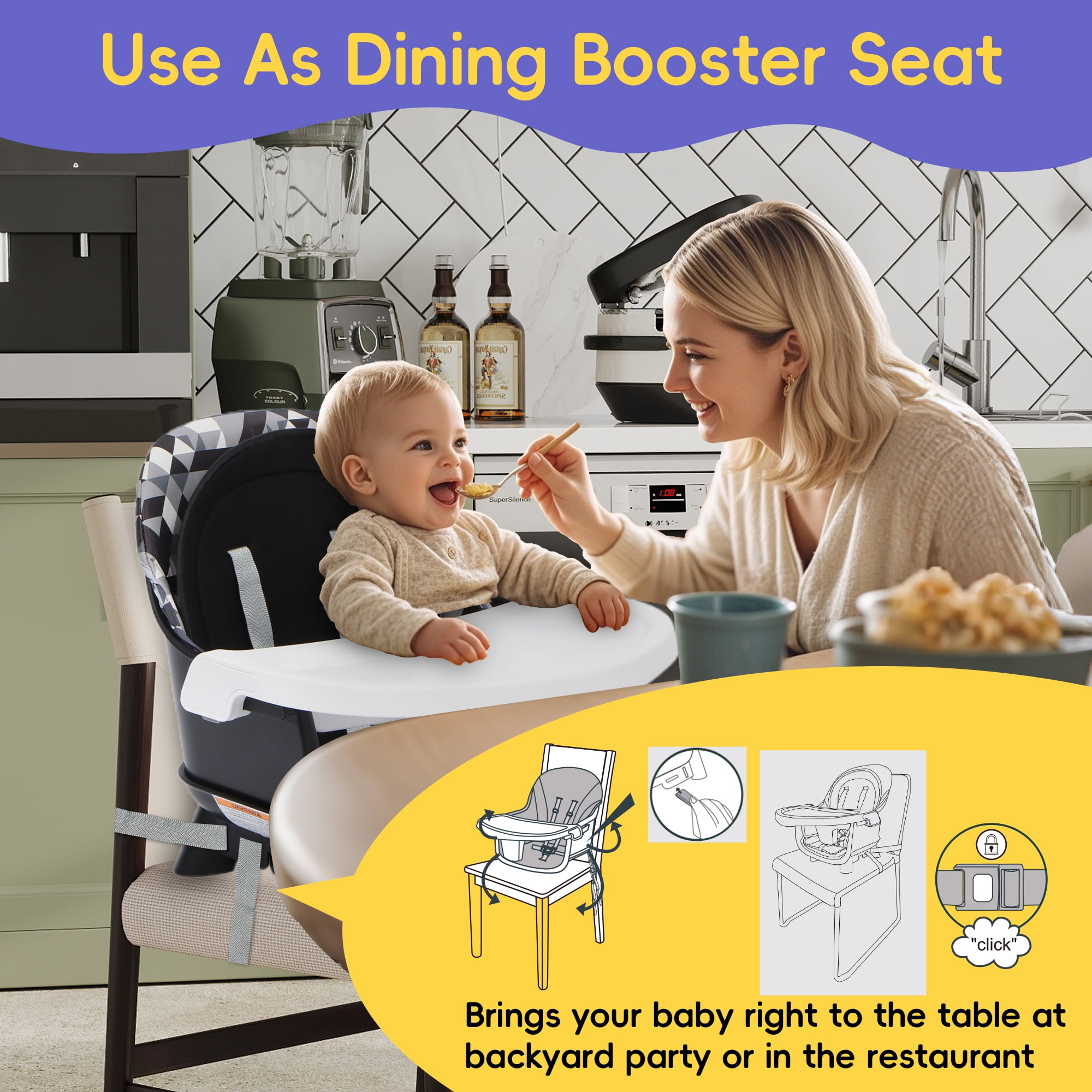 TOLEAD 15-in-1 Convertible High Chair, 2-in-1 Baby Highchair & Activity Center, Black