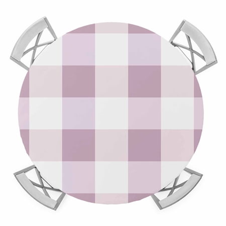 Pink White Buffalo Check Round Fitted Tablecloth with Elastic Edge Waterproof Table Cloth Table Cover for 36 -44 Tables Farmhouse Plaid Modern Geometric Tablecloths for Dining Picnic Outdoor