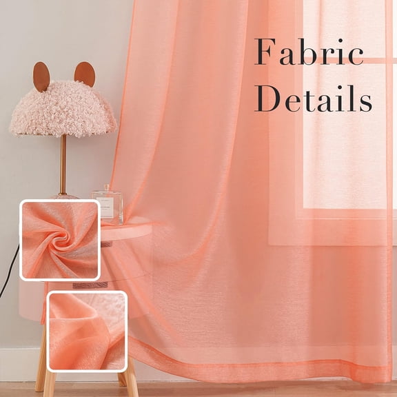 Coral Curtains for Bedroom Sheer 84 Inches Long 2 Panels Grommet Semi Coral Color Curtains for Living Room Light Filtering Translucent Window Curtains 52X84