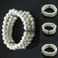 thumbnail image 5 of JANGSLNG Fashion 3 Rows Faux Pearl Rhinestone Decor Elastic Stretchy Bangle Bracelet, 5 of 5