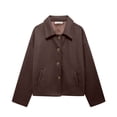 thumbnail image 3 of Ladies' Solid Color Fashionable Long Sleeved Button Casual Top, Jacket Jacket Jacket for Fall and Winter, Pilot Style, Winter Clothes for Women,Coffee,S, 3 of 5