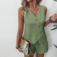 thumbnail image 6 of Weiqiqre Two Piece Sets for Women Summer Vacation Short Sets Linen Button Down Matching Sets Vest and Shorts Sets, 6 of 10