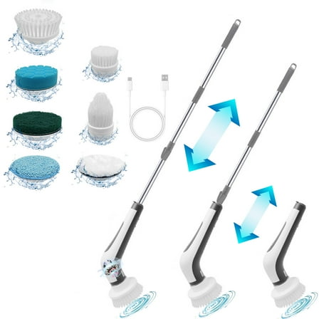 TOPRenddon Electric Spin Scrubber, Cordless Shower Scrubber for Bathroom with 47" Adjustable Long Handle, Shower Cleaning Brush with 7 Brush Head & Dual Speed for Tub,Tile, Floor, Car