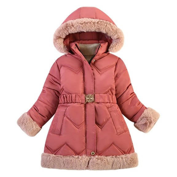 AherBiu Girls Winter Clothes Puffer Coats Thermal Warm Jackets Zip up Stand Collar Hooded Fuzzy Quilted Outwear