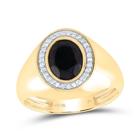 10kt Yellow Gold 1/6 Cttw Diamond -9x7 Mm-oval Onyx Black Mens Ring, Men Size: 8-12