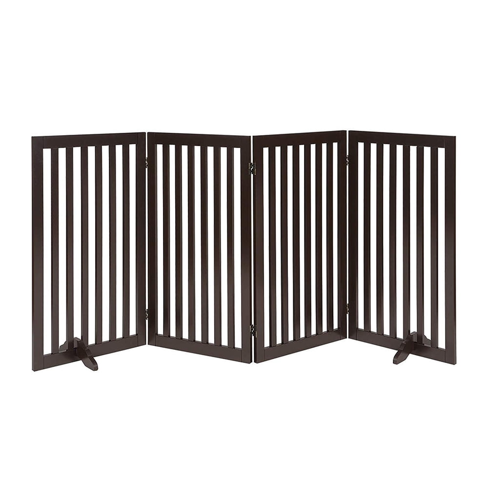 Unipaws 36" H Free Standing Pet Gate for Dog Cat, Tall Wooden Dog Gates for Doorway, Stairs, Foldable Pet Fence for The House, Expandable Dog Barrier, Indoor Use, Espresso