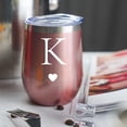 thumbnail image 5 of Personalized Initial Gifts 12 Ounces Stainless Steel Wine Tumbler with Straw Brush Rose Gold Insulted Mug Wedding Bridesmaid Birthday Graduation Gift for Men Women Monogrammed Gift (K), 5 of 6