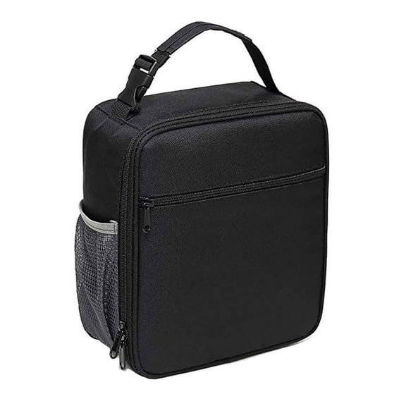 Dusknt Black Lunch Bag with Aluminum Foil Insulation, Water-Resistant Fric & Front Pocket, 1 Pc