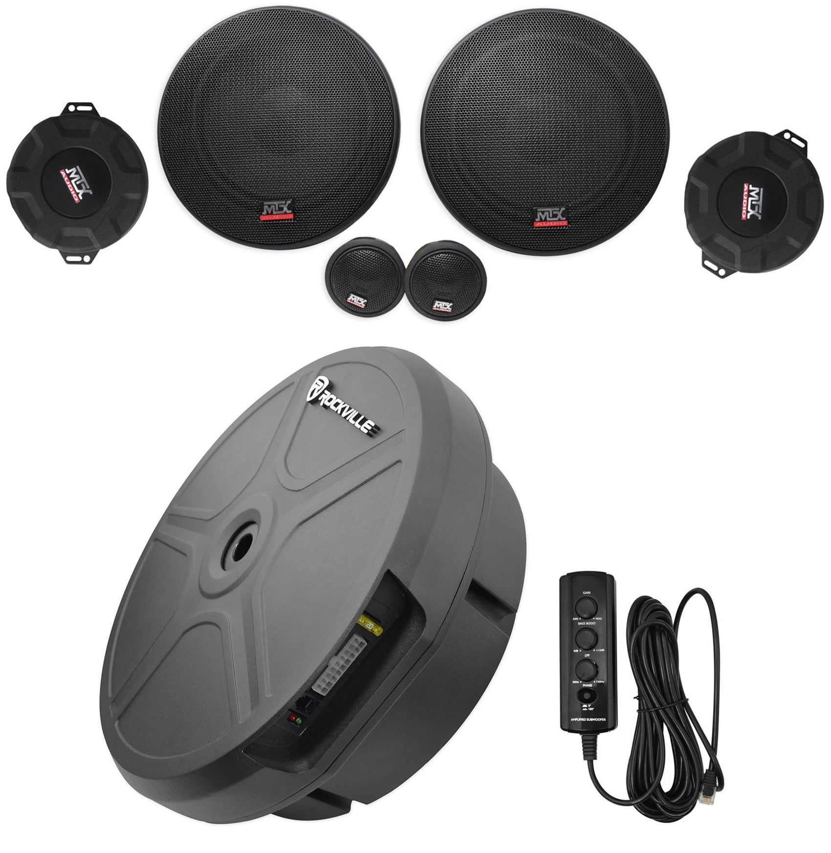 MTX SS7 6.5 600 Watt Component Car Audio Speakers+Powered Spare Tire Sub - Walmart.com