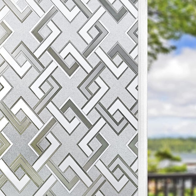 BR Película electrostática para ventana con patrón cuadrado, pegatinas adhesivas opacas, decoración de privacidad para puertas de cocina, hogar, casa y Patio