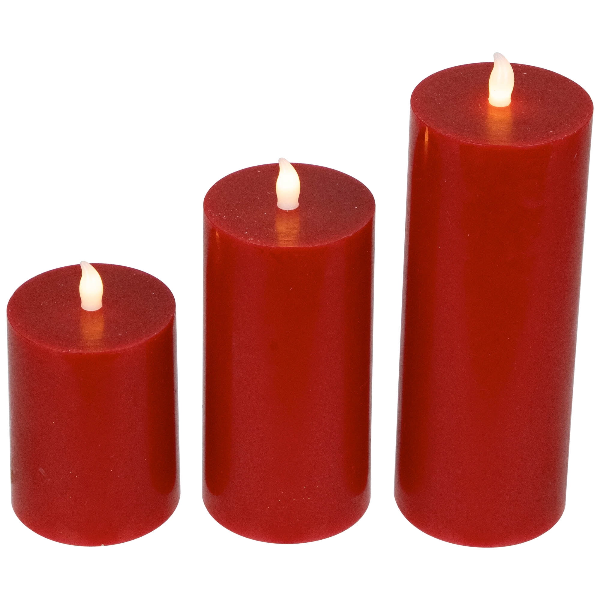 Northlight LED Flameless Flickering Wax Pillar Candles - 8" - Red - Set of 3
