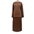 thumbnail image 6 of 2 Pcs/Set Fall Spring Women Retro Top Skirt Set Crew Neck Long Sleeves Mid Length Top Pleated A-line Loose Maxi Skirt Commuting Dating Outfit, 6 of 7