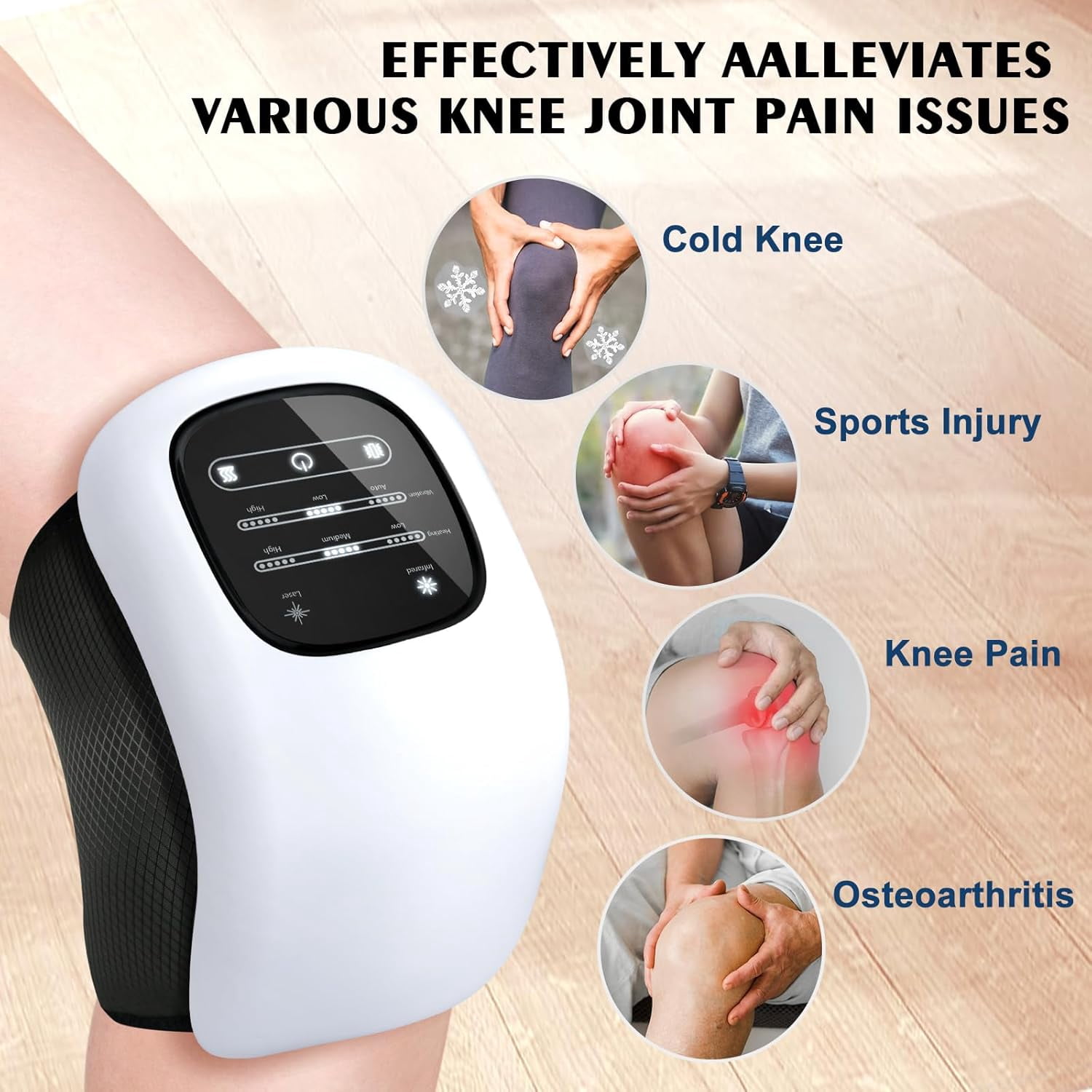 3-in-1 Heated Knee Massager Wrap with Red Light & Vibration, Portable Electric Joint Comfort Device with Adjustable Straps for Knees, Shoulders, and Elbows