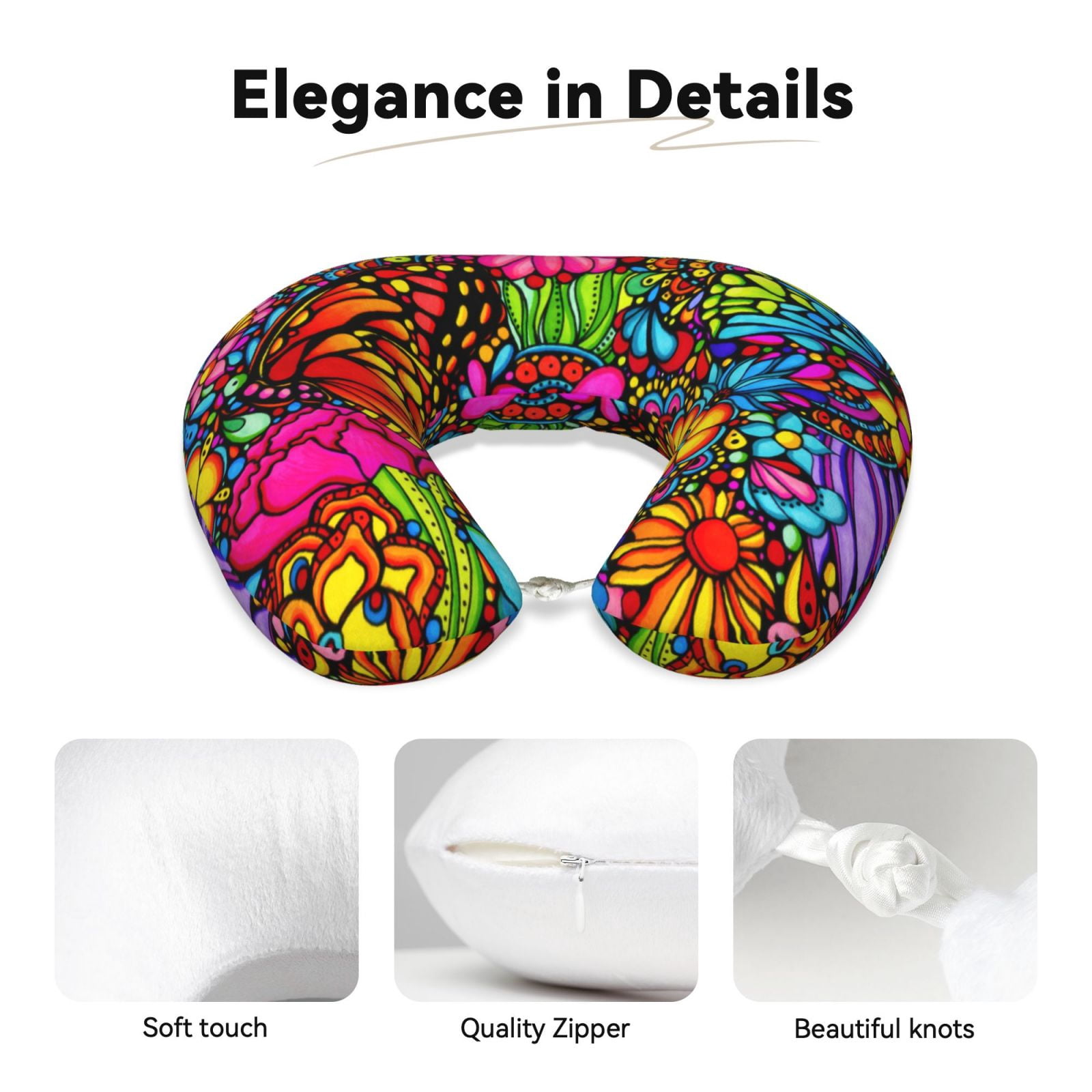 Xecao Butterfly Garden Print Memory Foam Cervical Neck Pillow Versatile U-Shaped Pillows for Home,Office,Camping,Travelling,Soft Washable Cover