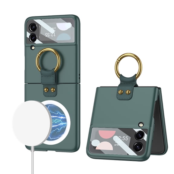 For Samsung Galaxy Z Flip4 5G Phone Case，Shockproof Luxury Ring Clear Magsafe Magnetic PC Cover