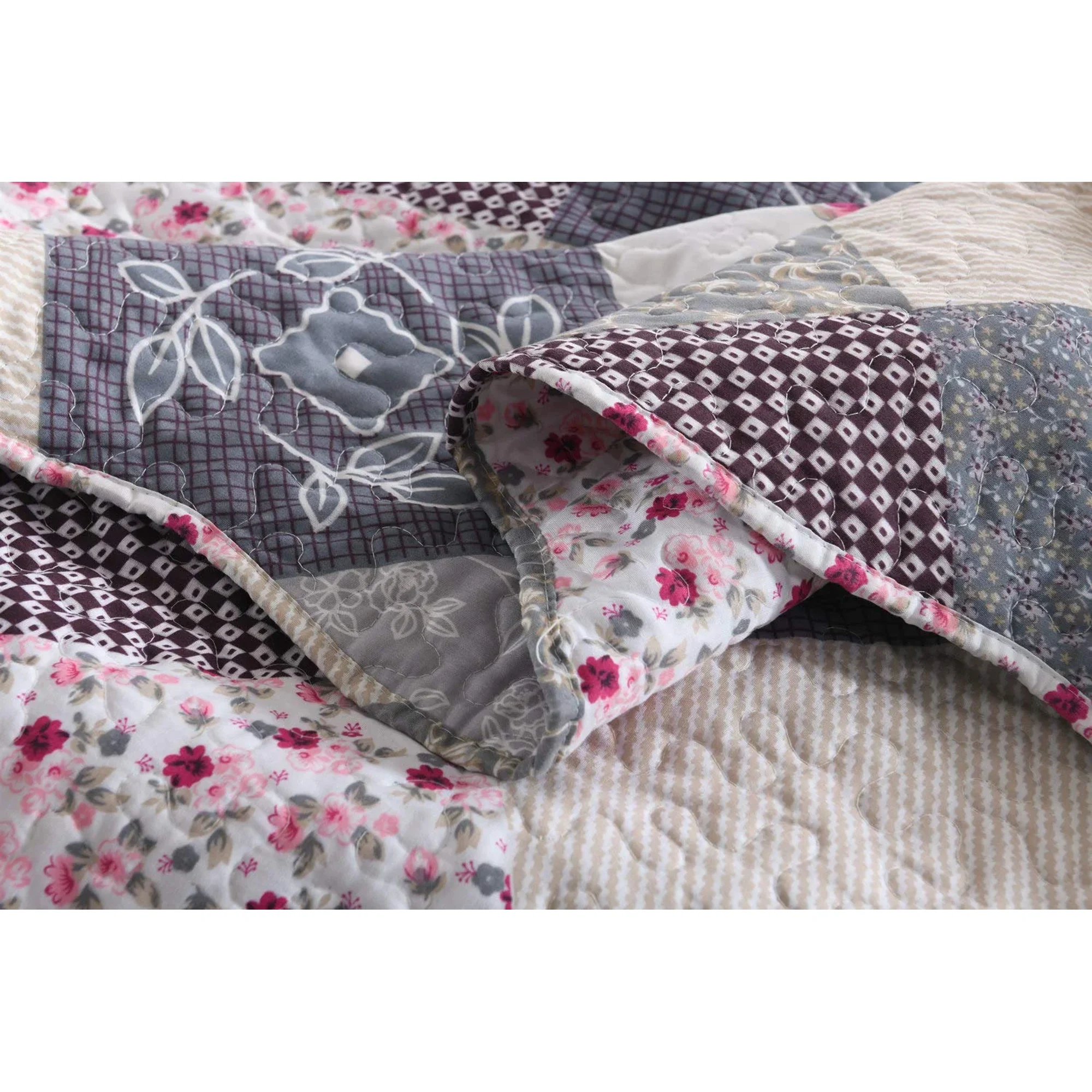EWAYBY King Quilt Bedding Set 3-Piece Bedspread Coverlet Set Reversible Floral Patchwork Quilt Sets, Gray