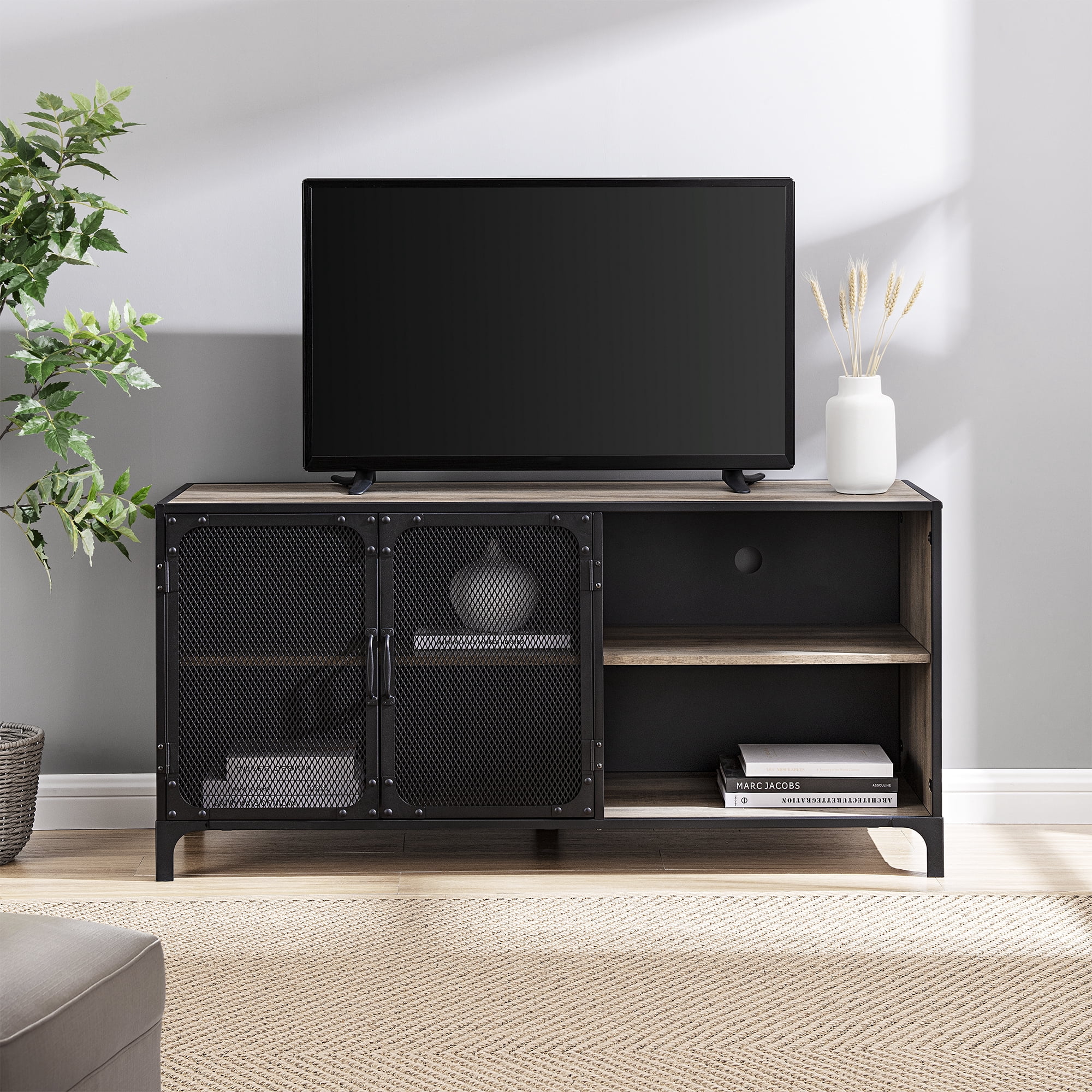 Manor Park Industrial TV Stand for TVs up to 58", Grey Wash