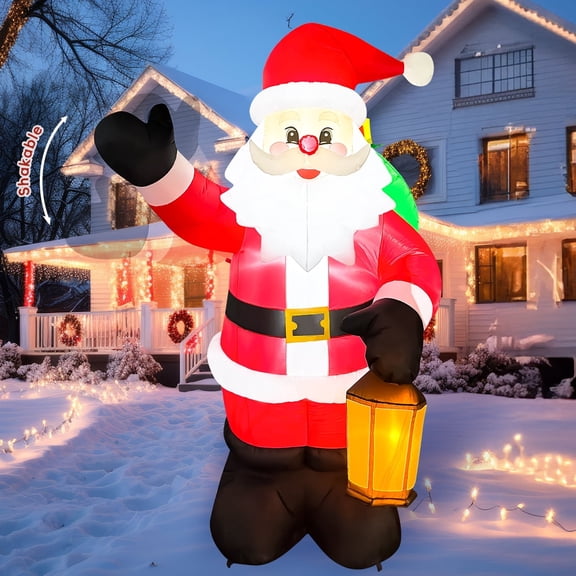 8.4 FT Inflatable Christmas Santa with Built-in LED Lights, Blow up Santa Claus Holding Lantern and Carrying Gift Bag, Christmas Outdoor Decorations for Garden Patio Lawn Holiday Party Xmas