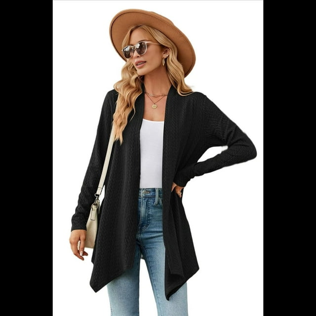 Cardigan pour Femmes Chic Décontracté à Manches Longues à devant Ouvert Chandails Cardigan Noir TTG