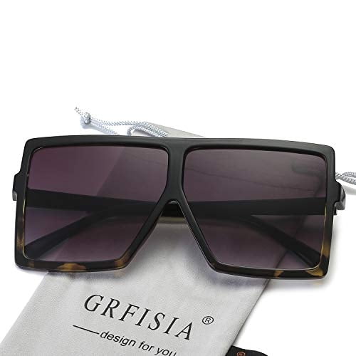GRFISIA Square Oversized Sunglasses for Women Men Flat Top Fashion Shades (black leopard/gradition gray, 2.56) GRFISIA GRFISIA