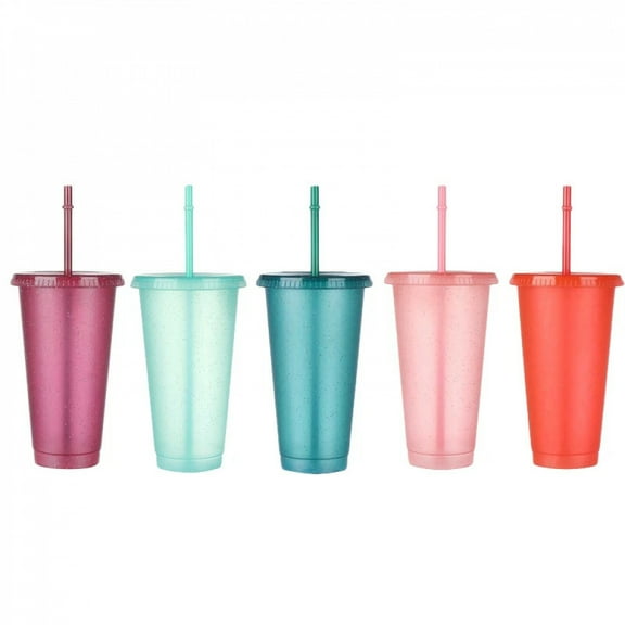 5PCS Flash Powder Tumbler With Straw Reusable Hard Plastic Cups For Party Girl BPA FREE Water Bottles Wholesale