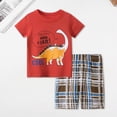 thumbnail image 2 of NOLDARES Toddler Baby Boy Outfits 2 Pieces Crewneck Short Sleeve T-Shirt Casual Shorts Dinosaur Truck Print Clothes(Red,5-6 Y), 2 of 6