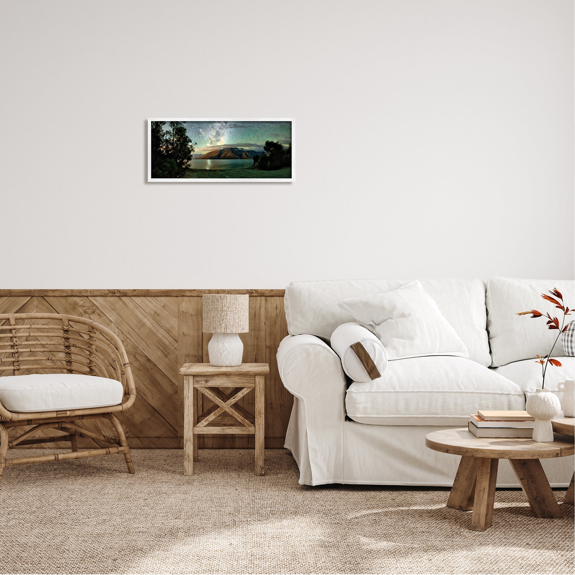 Stupell Industries Starry Night Sky Landscape Nature Photography White Framed Art Print Wall Art, 24 x 10