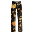 thumbnail image 4 of Girly Bow Pumpkin Halloween Pajama Pants for Women, Adjustable Drawstring Lounge Bottoms with Ghost & Web Print, Soft Polyester Sleep Trousers, 1 Pair Dark Gray S, 4 of 5