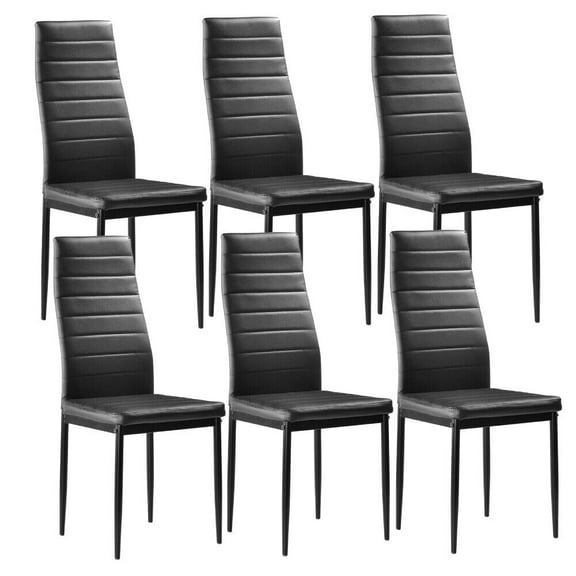 CRXX  Black PU Dining Chair Set of 6, Leather Dining Chairs with Curved Back & Foot Cap Protection for Dining Kitchen Living Room, Black Round Legs, 264lbs Capacity