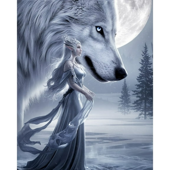 5D Diamond Painting Kits for Adults kids Beginners Paint By Diamond Set  Round Full Drill Craft Diamond Art Painting Art Craft Painting Kit-Ice Moon Wolf Language
