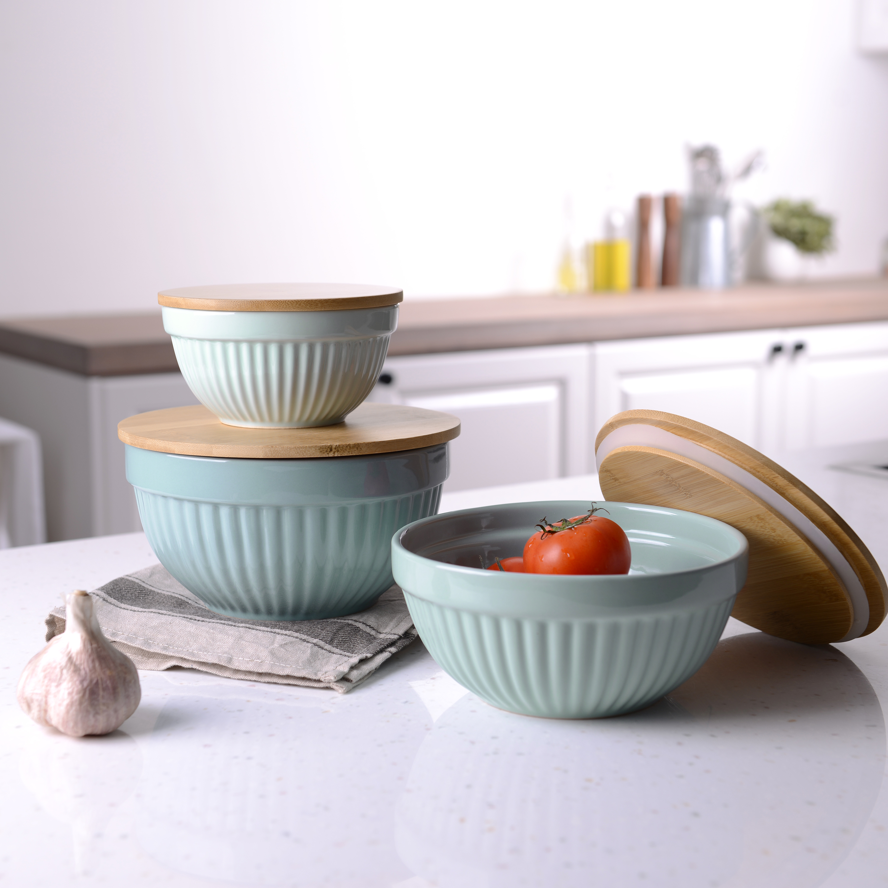 Better Homes & Gardens 3 Piece Ceramic Mixing Bowl Set, Aqua - image 3 of 8
